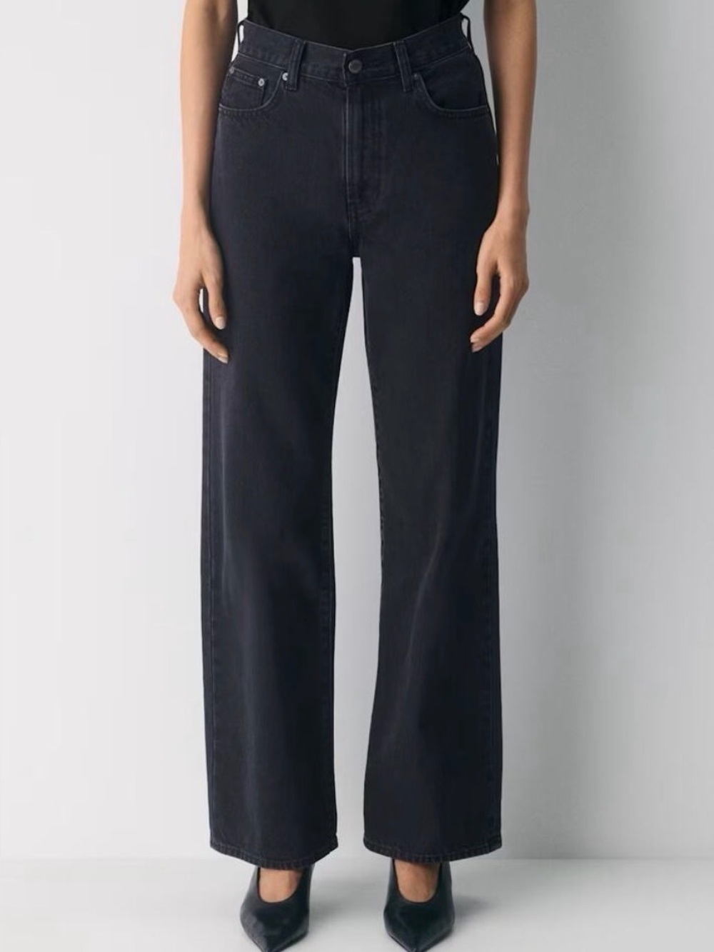 Denim Forum The Farrah High Rise Wide Leg Jeans Black Eyeliner Women's Size 27